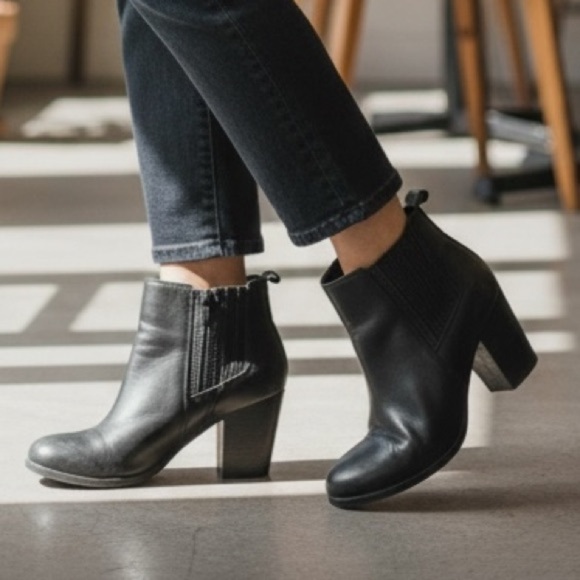Aldo Shoes - ALDO (6) Leather Ankle Boots Zipper Elastic Gusset 3" Heel Black - US 6